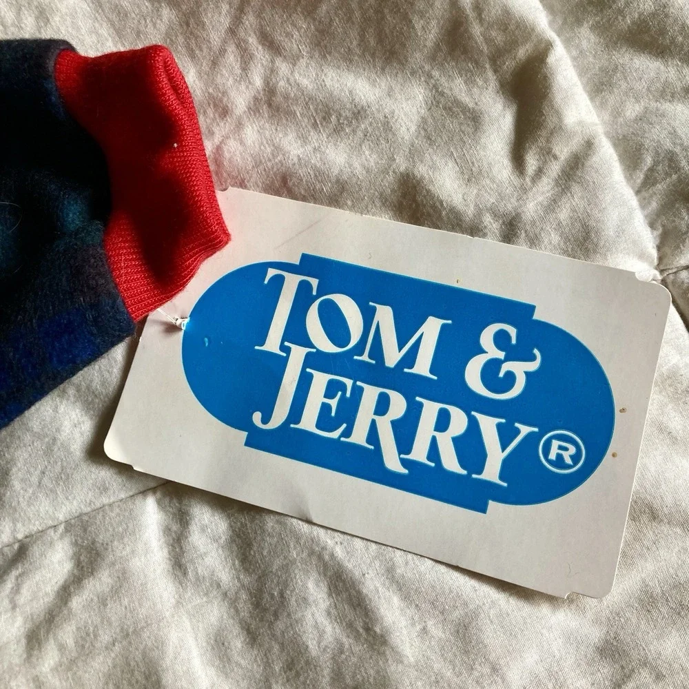 Vtg NWT Tom & Jerry Plaid Pajama Sleeper Footless Fleece Snap 18mo USA Red Green